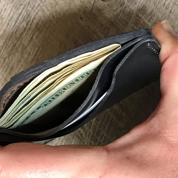 Card holder wallet Horween leather Multi-slim black minimalist handmade wallet - Picture 5 of 6